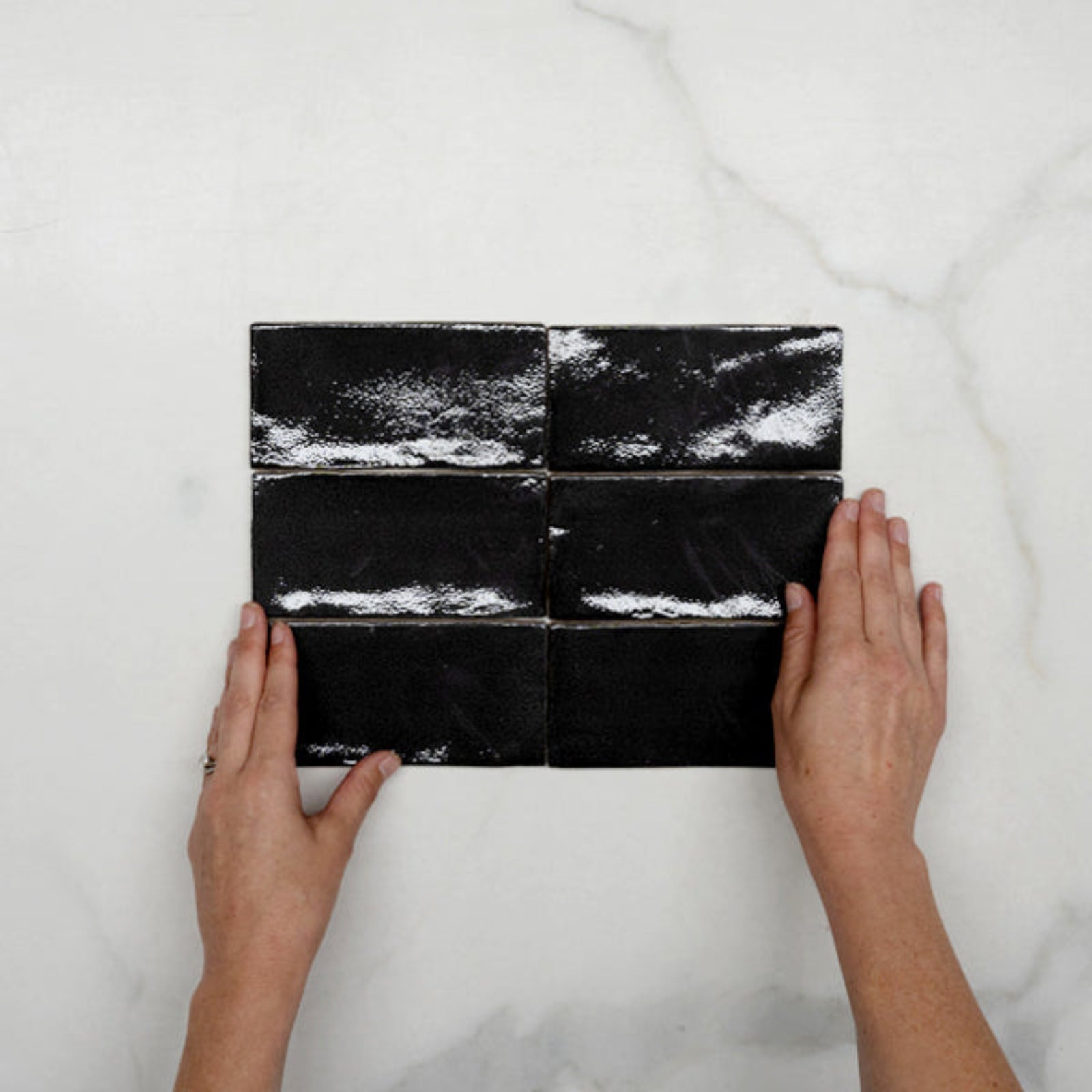 With Hand Charcoal Dianna Hand Made Subway Tile 75 x 150 x 9mm Spanish Ceramic - The Blue Space