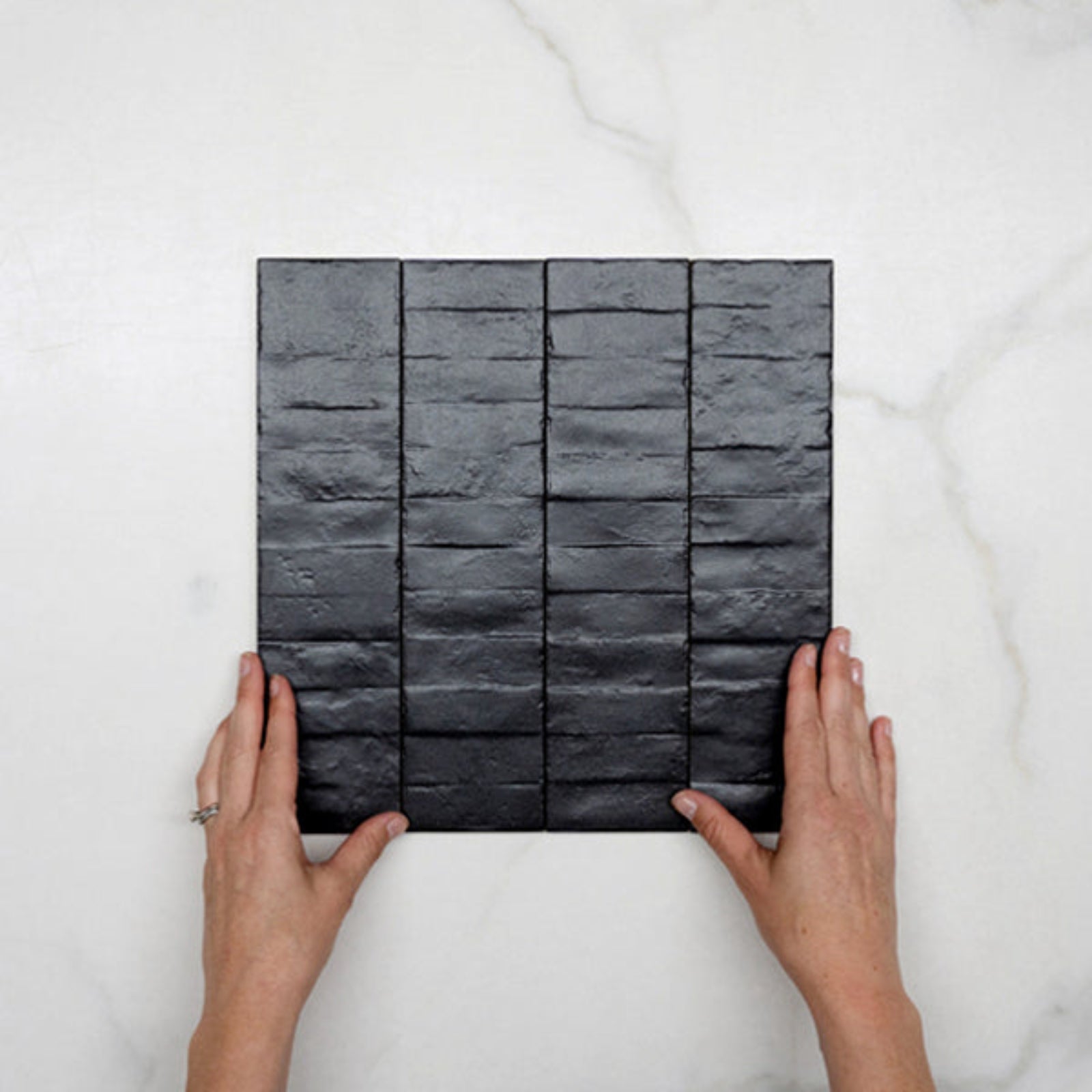 Faces With Hand Charcoal Olivia Feature Subway Matte 75 x 300mm Porcelain - The Blue Space