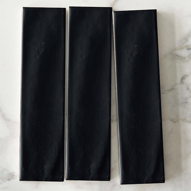 Charcoal Rylee Subway Tile Textured Gloss 75 x 300 x 9mm Italian Ceramic Tile | The Blue Space