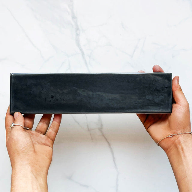 Charcoal Rylee Subway Tile Textured Gloss 75 x 300 x 9mm Italian Ceramic Tile | The Blue Space