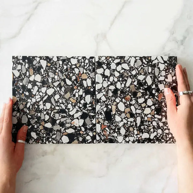 Charcoal Theo Terrazzo Tile Matt 200 x 200mm Porcelain | The Blue Space