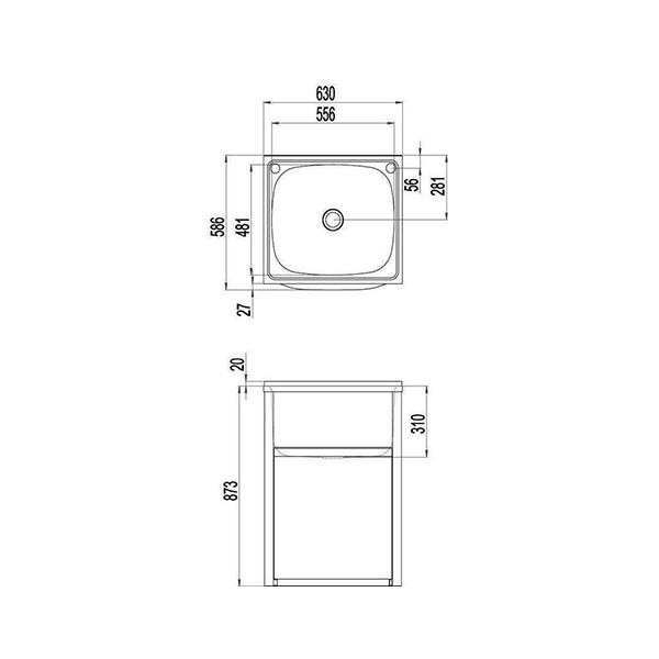 Clark Eureka 70 Litre Laundry Tub and Cabinet dimensions