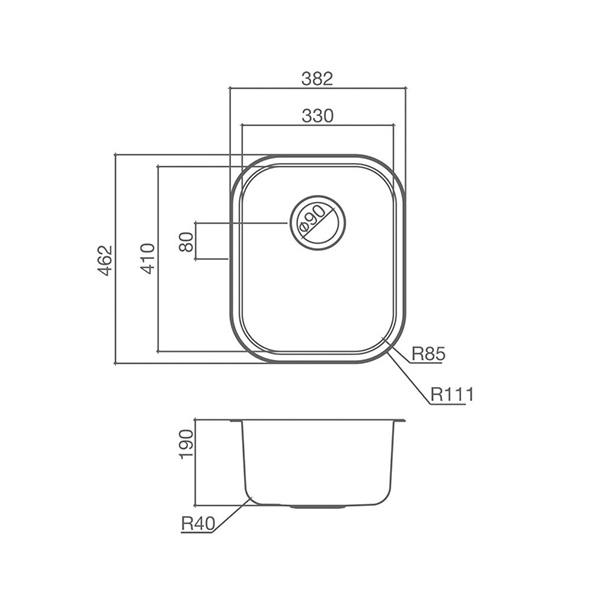 Clark Monaco Single Bowl Overmount Kitchen Sink dimensions