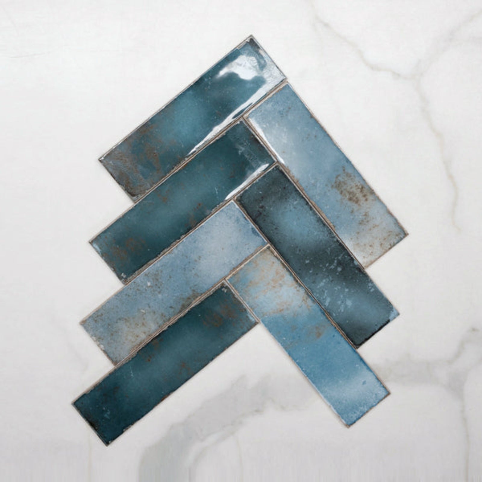 Fishbone No Hand Dark Blue Leon Spanish Subway Tile Gloss 69 x 240mm Ceramic - The Blue Space