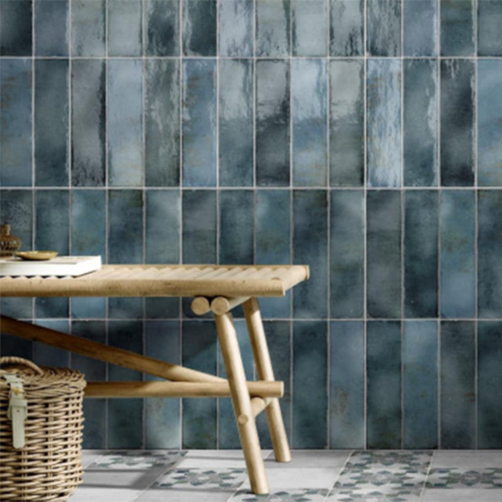 Dark Blue Leon Spanish Subway Tile Gloss 69 x 240mm Ceramic | The Blue Space