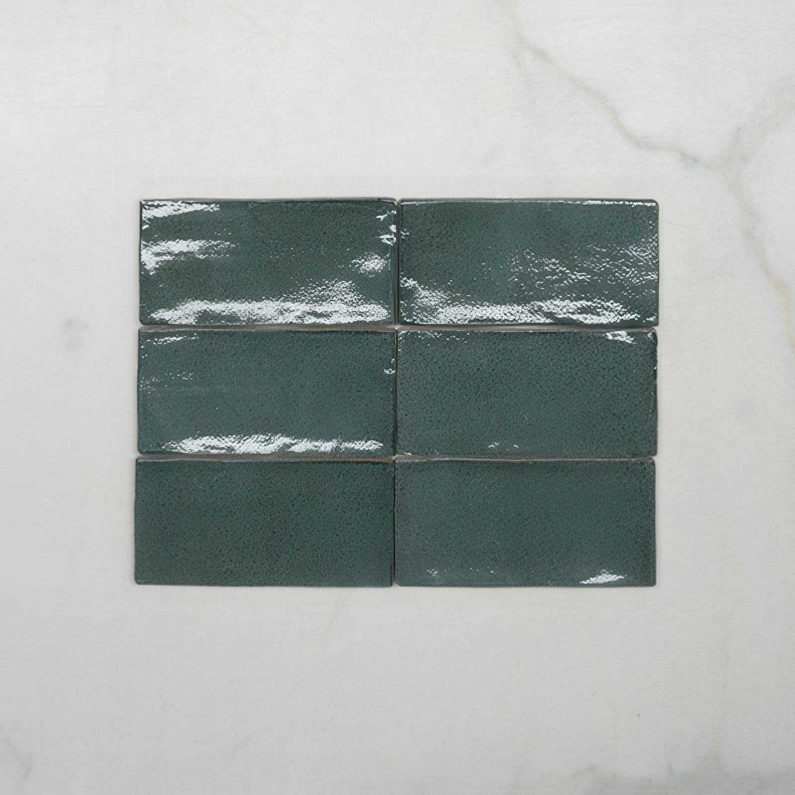 No Hand Dark Green Dianna Hand Made Subway Tile 75 x 150 x 9mm Spanish Ceramic - The Blue Space