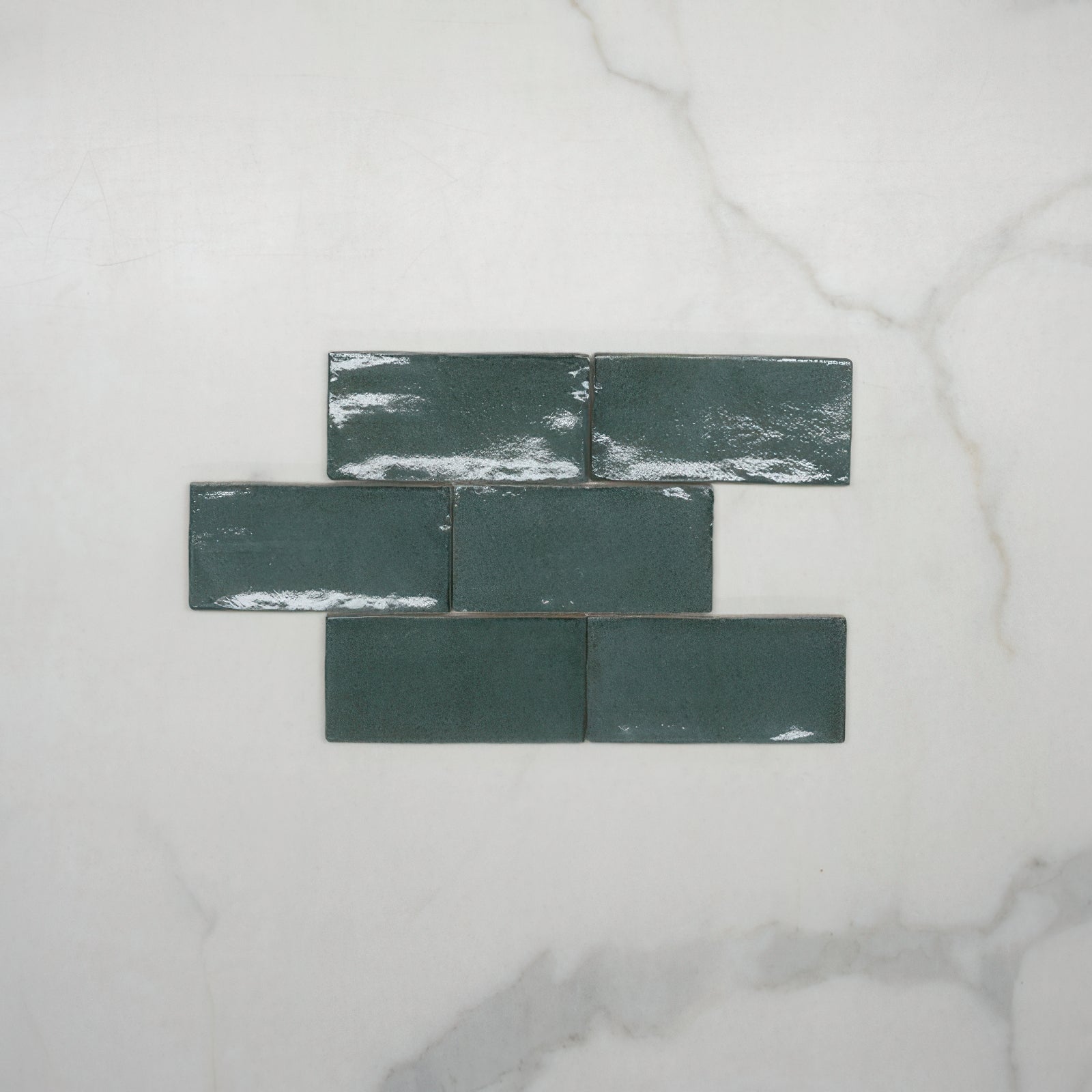 Pattern No Hand Dark Green Dianna Hand Made Subway Tile 75 x 150 x 9mm Spanish Ceramic - The Blue Space