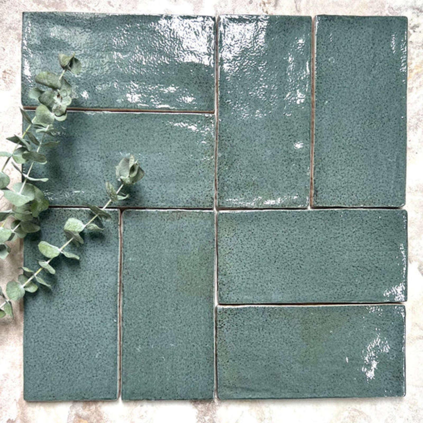 Dark Green Dianna Hand Made Subway Tile 75 x 150 x 9mm Spanish Ceramic | The Blue Space