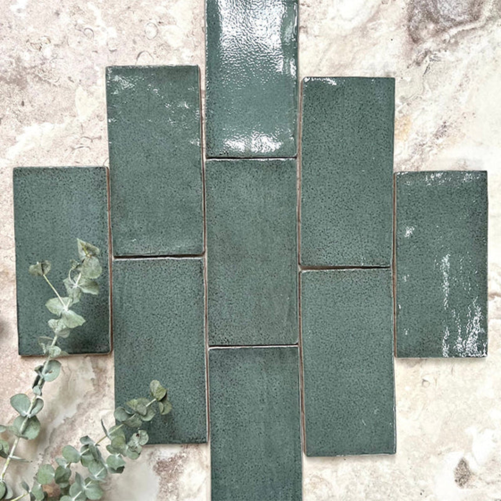 Dark Green Dianna Hand Made Subway Tile 75 x 150 x 9mm Spanish Ceramic | The Blue Space