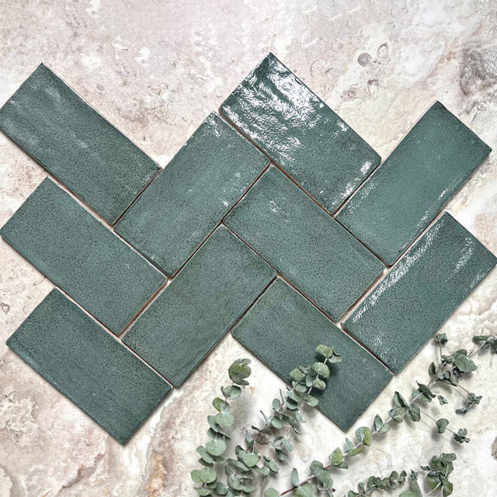 Dark Green Dianna Hand Made Subway Tile 75 x 150 x 9mm Spanish Ceramic | The Blue Space