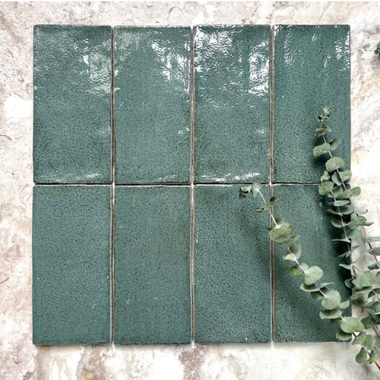 Dark Green Dianna Hand Made Subway Tile 75 x 150 x 9mm Spanish Ceramic | The Blue Space