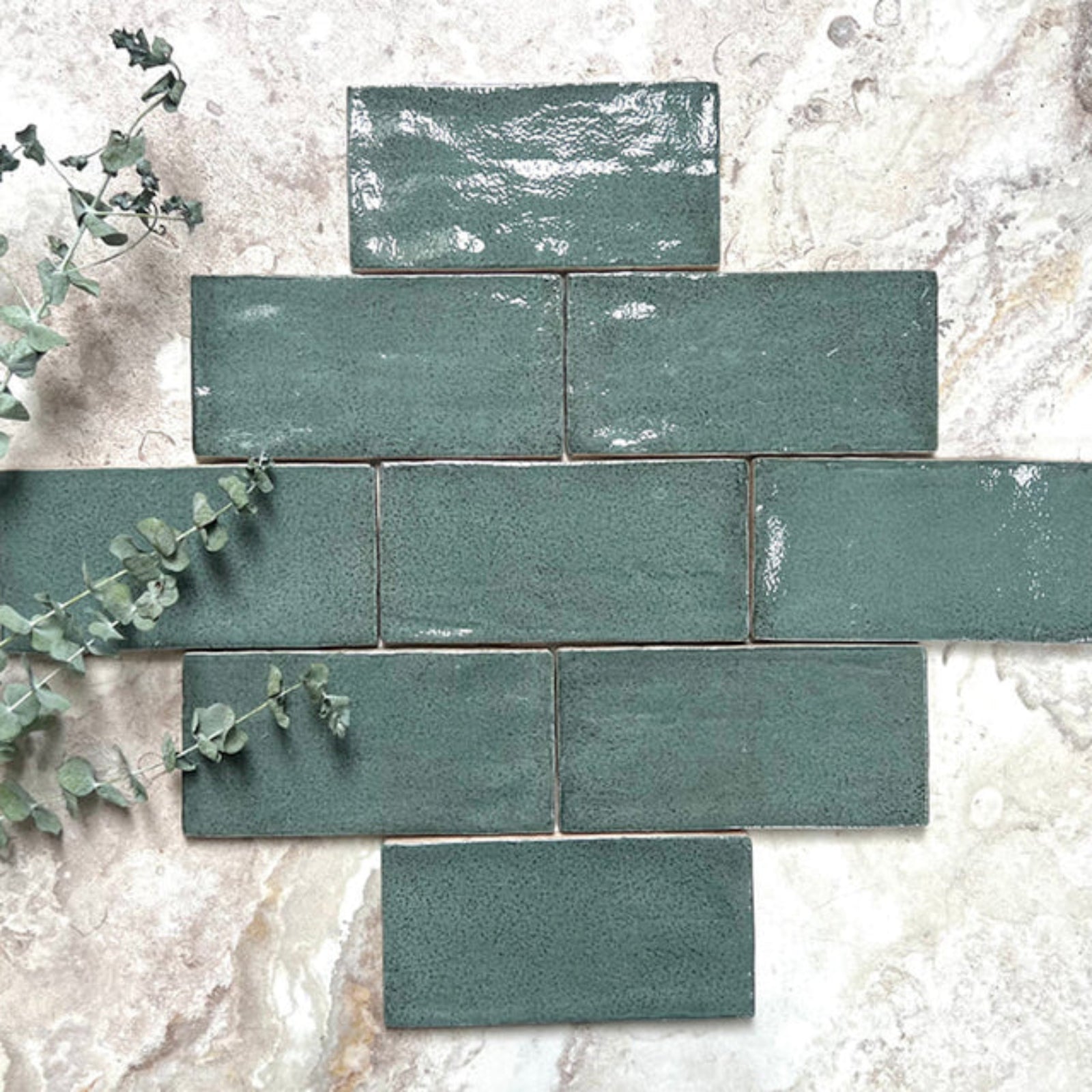 Dark Green Dianna Hand Made Subway Tile 75 x 150 x 9mm Spanish Ceramic | The Blue Space
