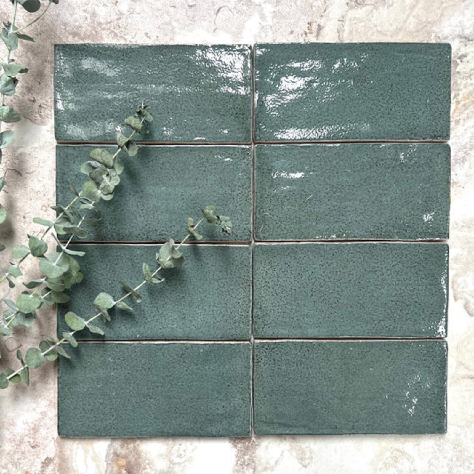 Dark Green Dianna Hand Made Subway Tile 75 x 150 x 9mm Spanish Ceramic | The Blue Space