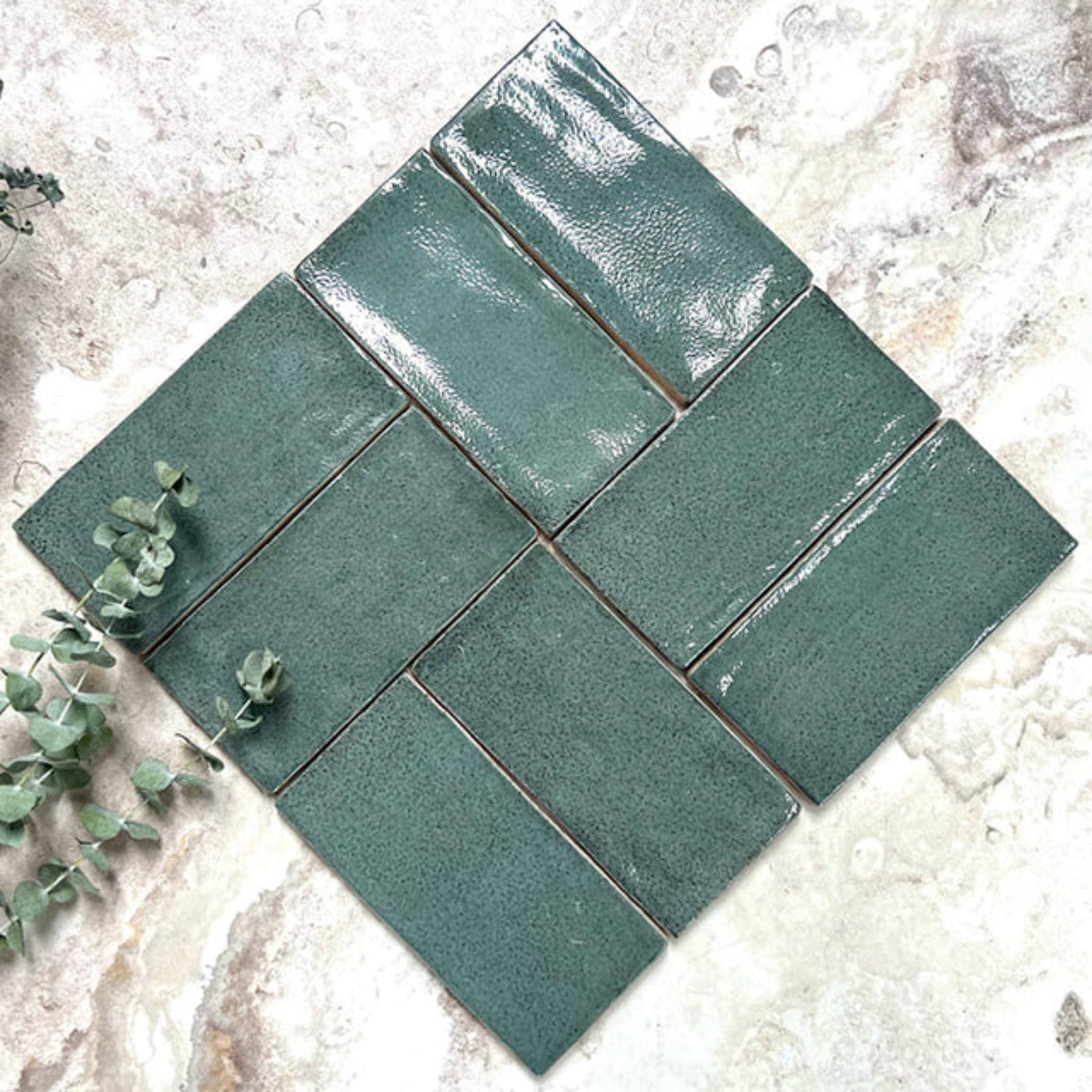 Dark Green Dianna Hand Made Subway Tile 75 x 150 x 9mm Spanish Ceramic | The Blue Space