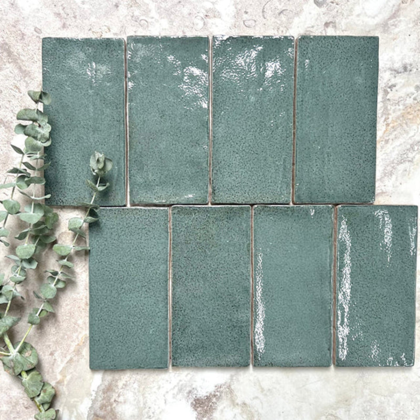 Dark Green Dianna Hand Made Subway Tile 75 x 150 x 9mm Spanish Ceramic | The Blue Space