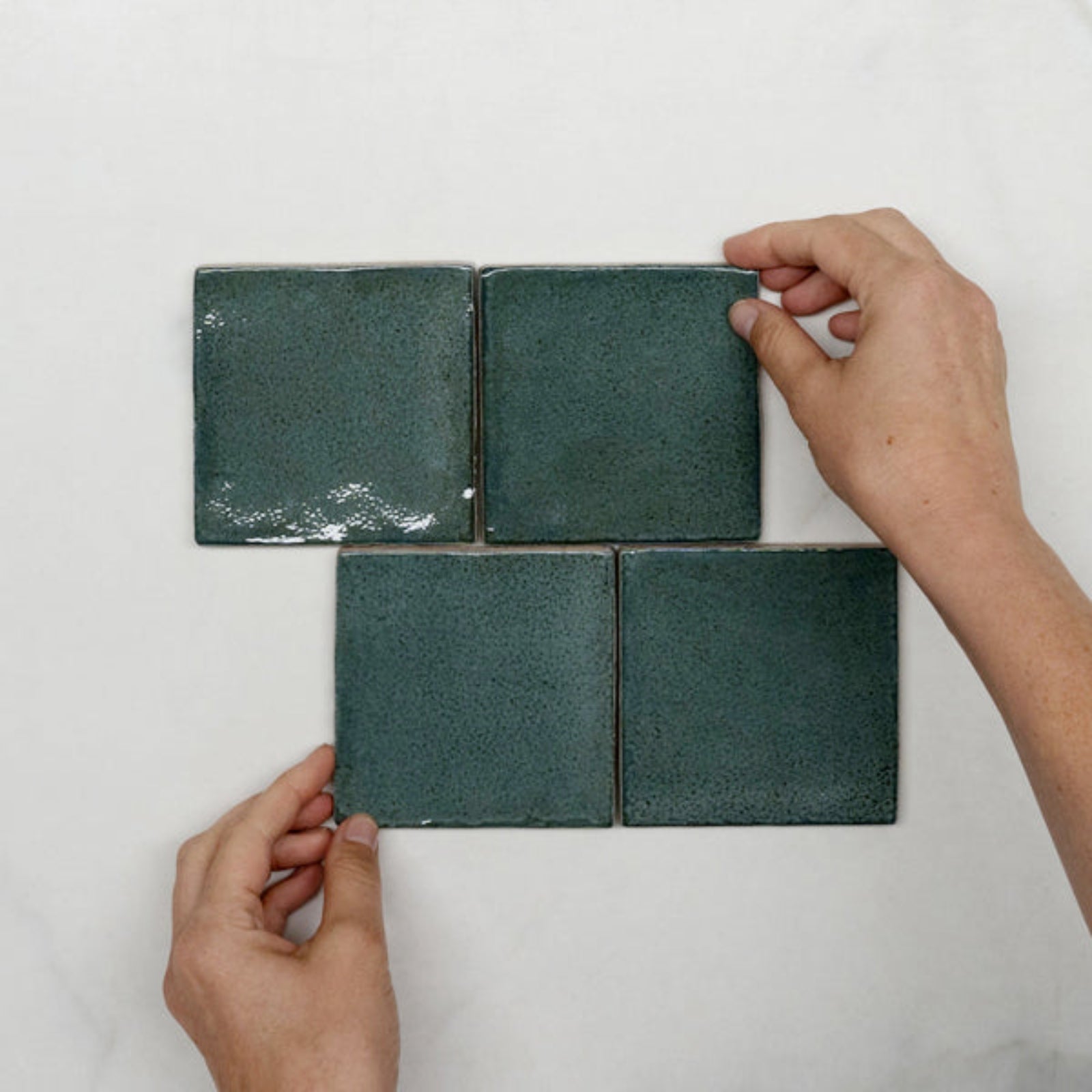 Pattern With Hand Dark Green Dianna Zellige Tile 100 x 100 x 9mm Spanish Ceramic - The Blue Space