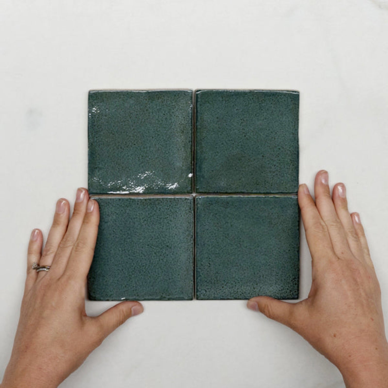 With Hand Dark Green Dianna Zellige Tile 100 x 100 x 9mm Spanish Ceramic - The Blue Space