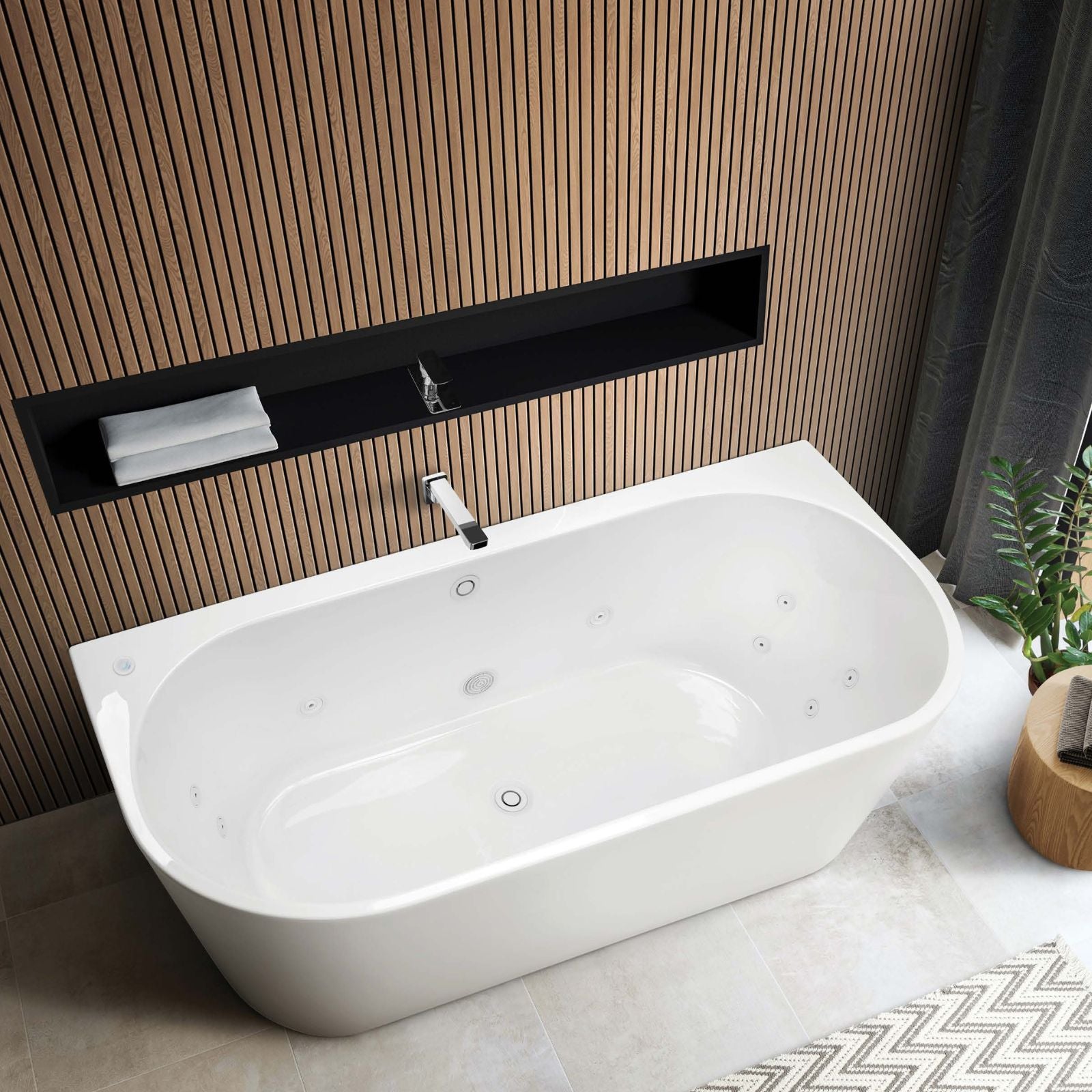 Lifestyle Decina Alegra Countour Back-To-Wall Freestanding Spa Bath 1500mm with White Jets AG1500BTWCNWHJT - The Blue Space