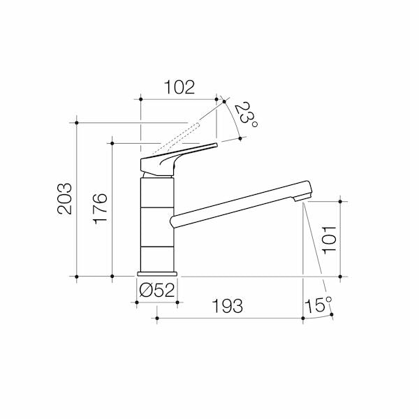 Technical Drawing Dorf Kip Sink Mixer Black 872880B5AF - The Blue Space