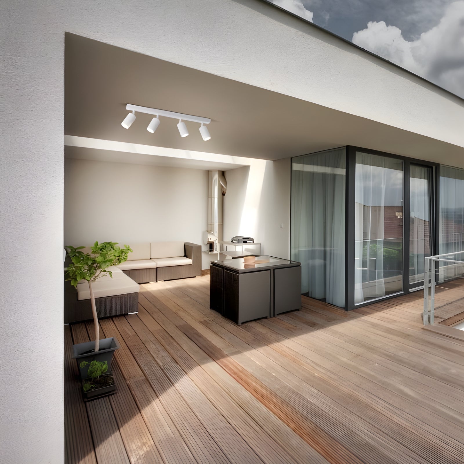 Lifestyle Eglo Fremantle 4 Light Adjustable Outdoor Ceiling Light White 206165 - The Blue Space