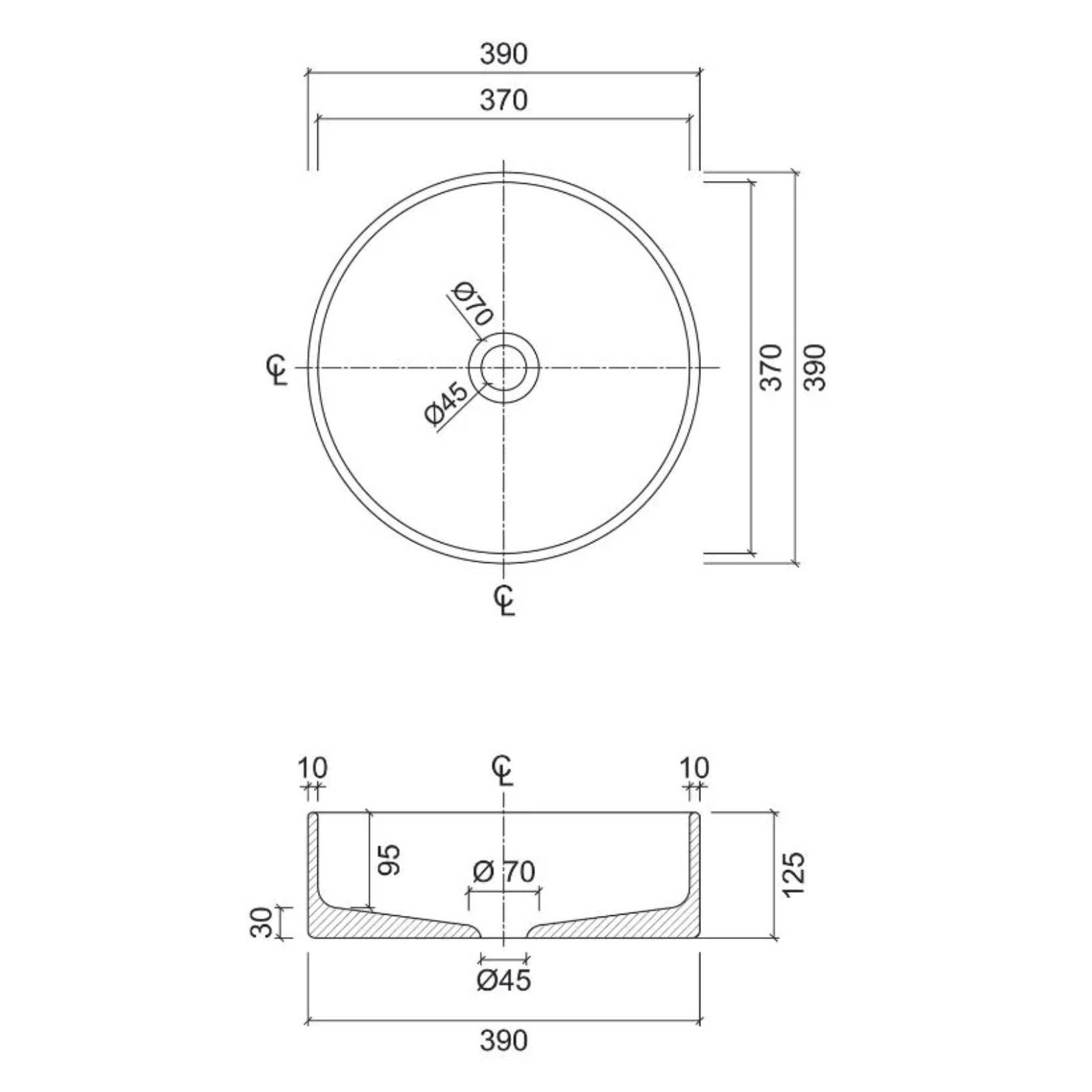 Technical Drawing Eight Quarters Concrete Natural Circle Oat EQCN1-O - The Blue Space