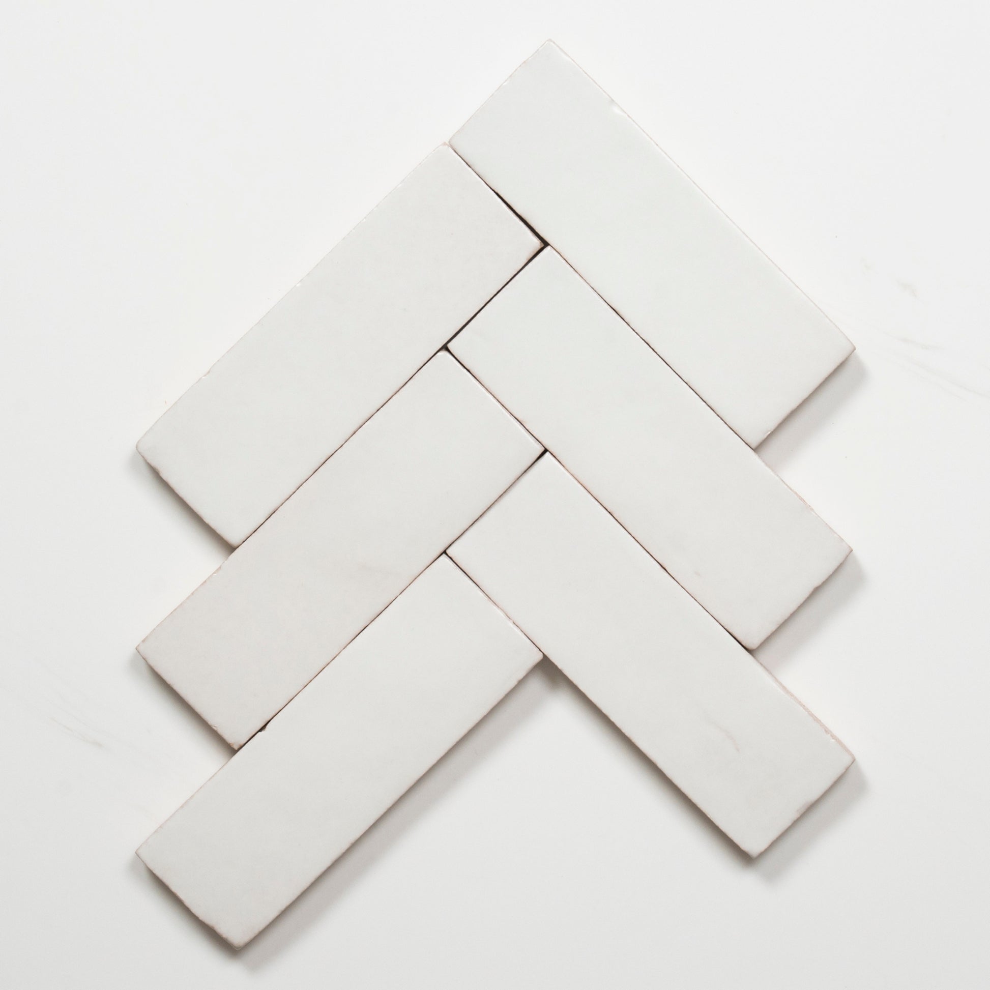 Fishbone Evelyn Pure White Handmade Bejmat Satin Tile 100 x 50mm BYRCH2 - The Blue Space