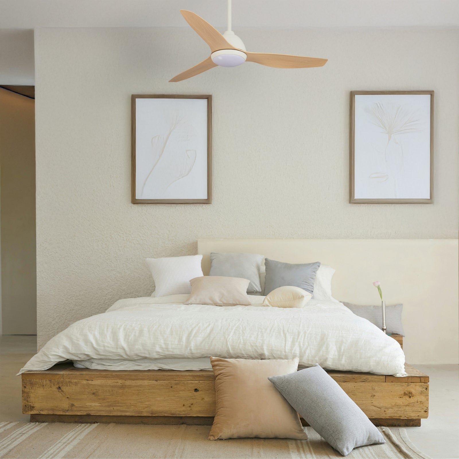 Lifestyle Fanco Breeze 52'' (132cm) AC Ceiling Fan with LED Light - White and Beechwood F0101/121B - The Blue Space