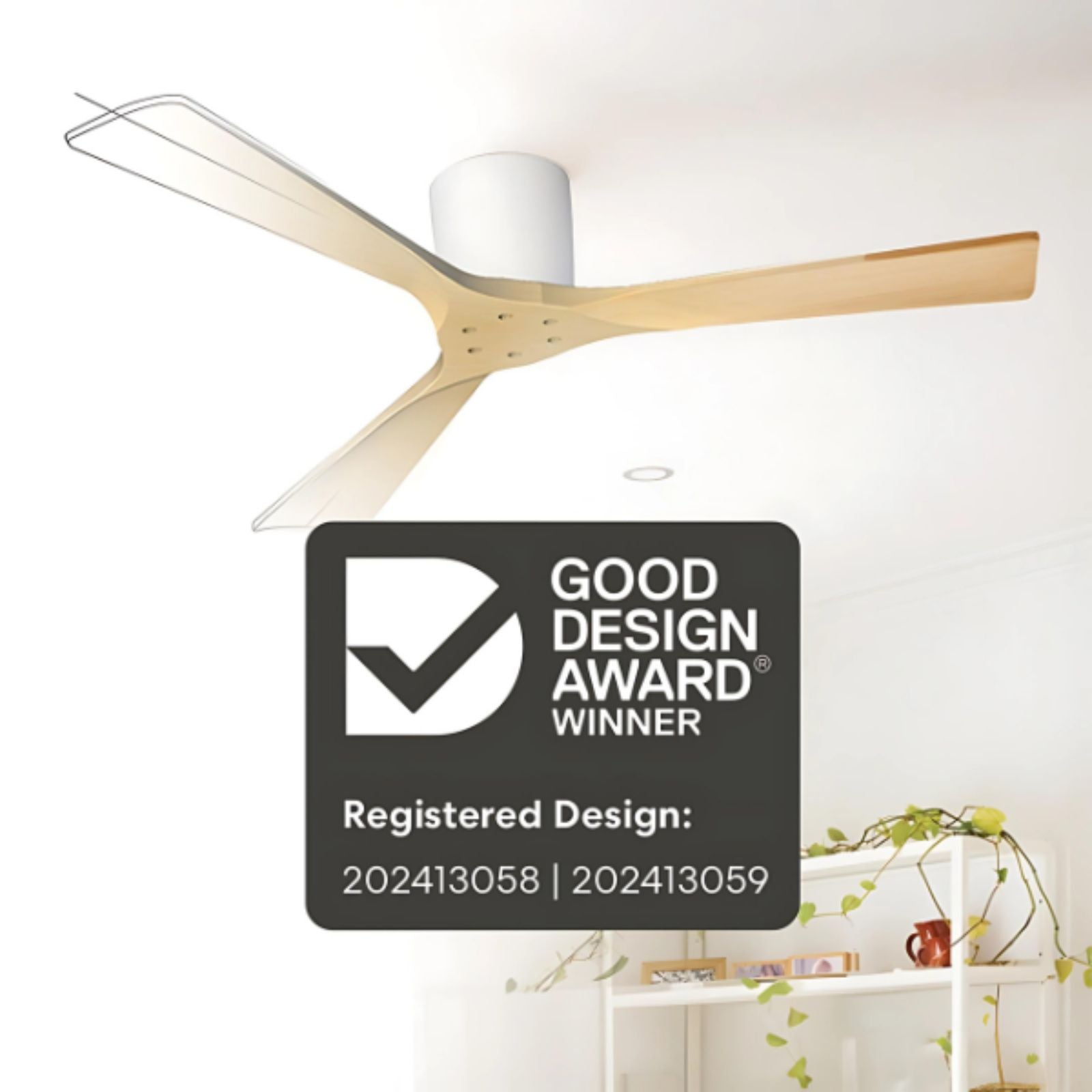 Award Fanco EarthFirst Gaia 48" (122cm) DC Ceiling Fan with Base Cap- Ecru and Natural Timber F2201/619A - The Blue Space