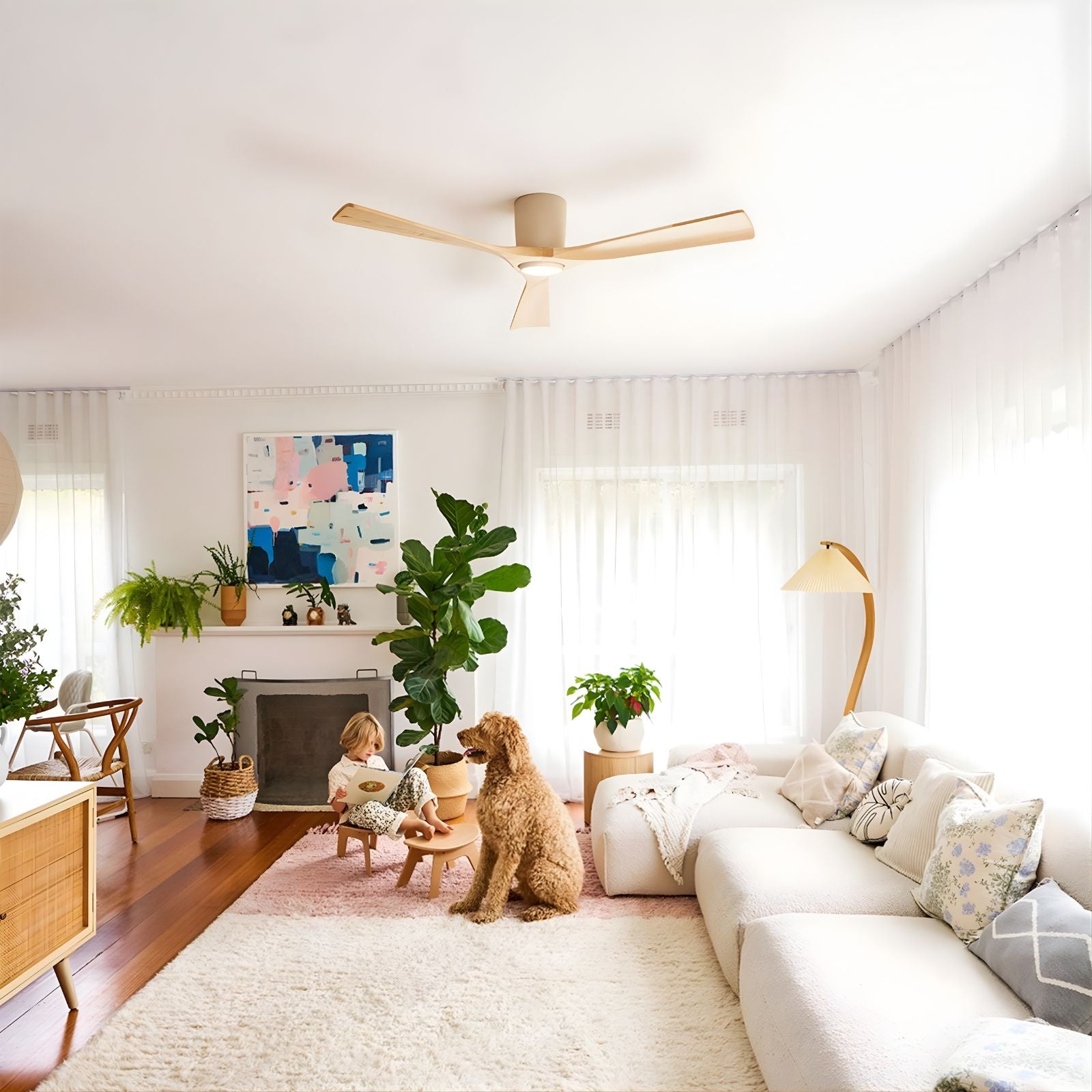 Lifestyle Fanco EarthFirst Gaia 48" (122cm) DC Ceiling Fan with LED Light - Ecru and Natural Timber KF2201/619A - The Blue Space