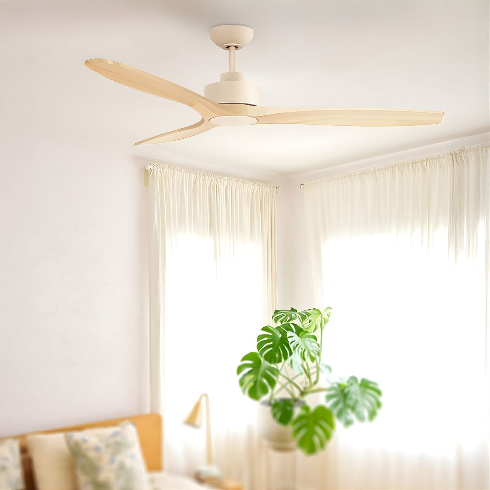 Fanco EarthFirst Wynd 60'' (152cm) DC Ceiling Fan with Base Cap- Ecru and Natural Timber F2321/619A - The Blue Space