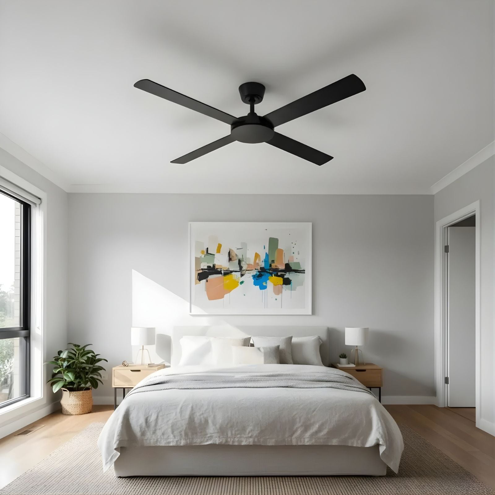 Bedroom Fanco Eco Silent Pro 52'' (132cm) DC Ceiling Fan Black F1120/202C - The Blue Space