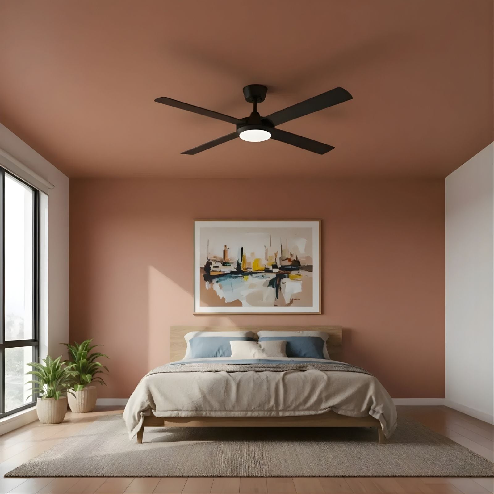Bedroom Fanco Eco Silent Pro 52'' (132cm) DC Ceiling Fan with LED Light Black F1121/202C - The Blue Space