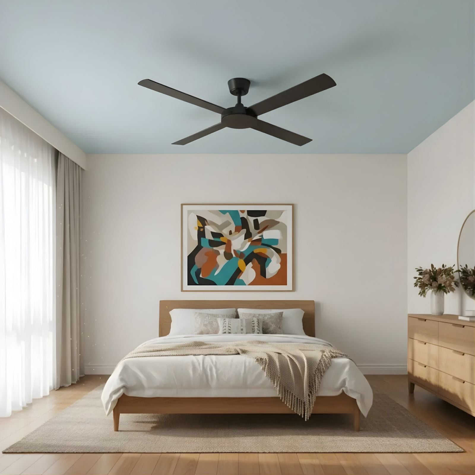 Bedroom Fanco Eco Silent Pro 56'' (142cm) DC Ceiling Fan Black F1140/202C - The Blue Space