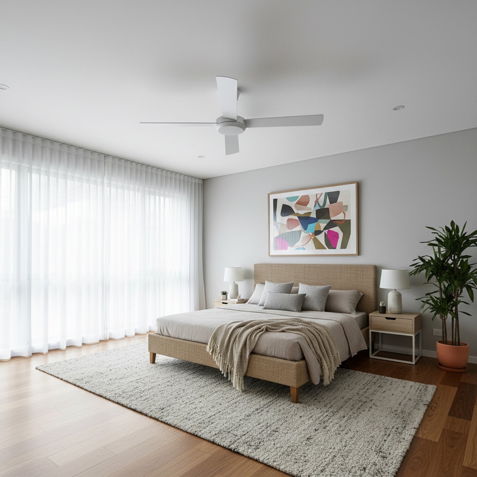 Bathroom Fanco Eco Silent Pro 56'' (142cm) DC Ceiling Fan with LED Light - White F1141/101C - The Blue Space