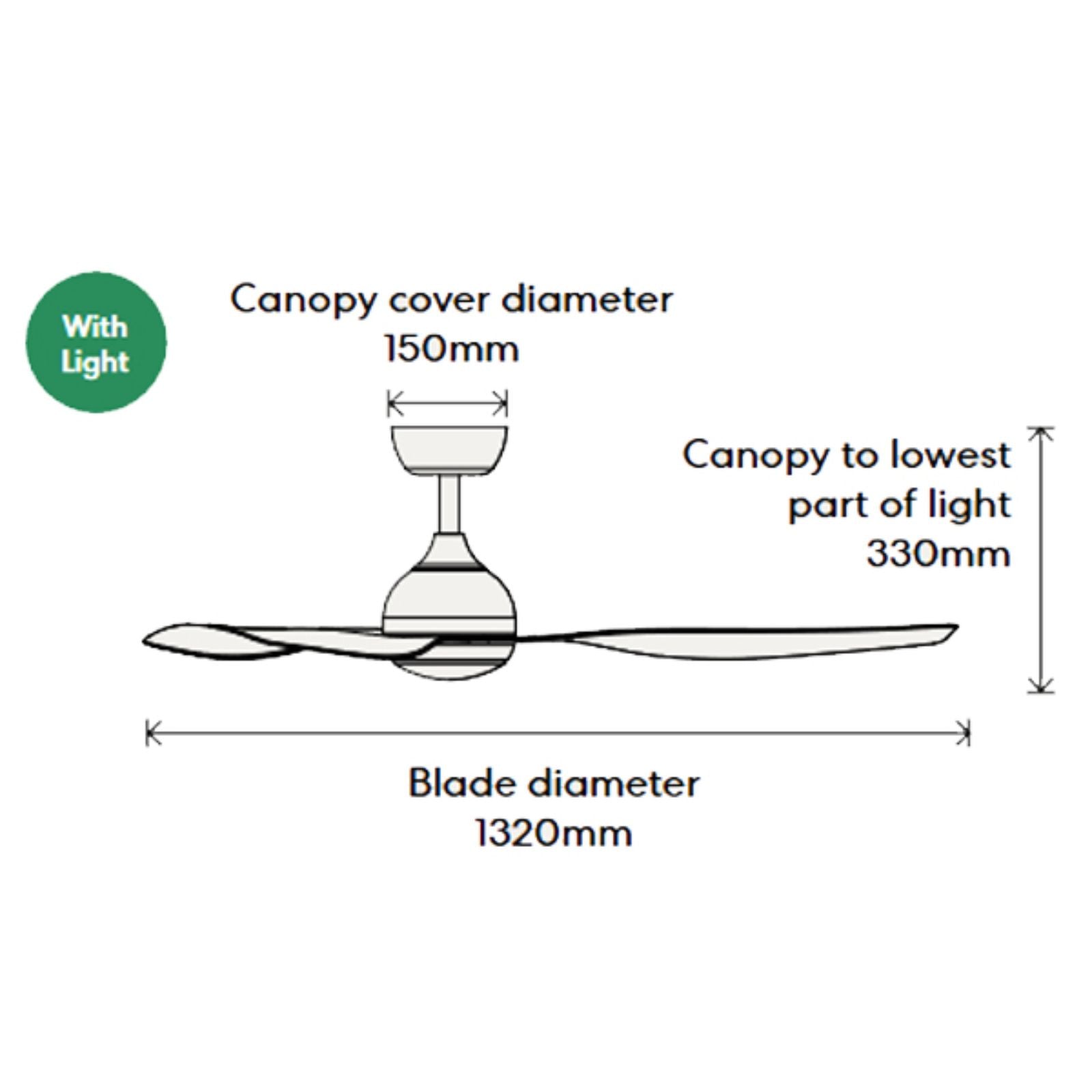 Dimension Fanco Eco Style 52'' (132cm) DC Ceiling Fan with LED Light - White F4011/101A - The Blue Space