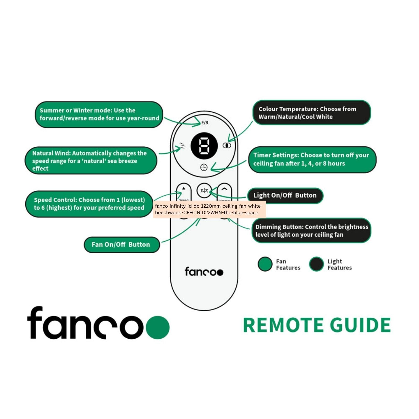 Remote Guidance Fanco Infinity-iD 48'' (122cm) DC Ceiling Fan - White and Beechwood F8000/121B - The Blue Space