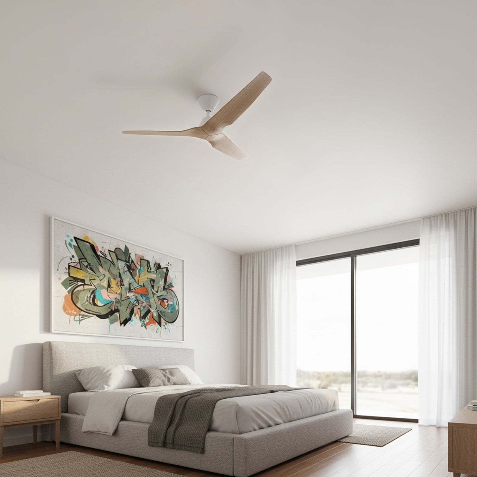 Bedroom Fanco Infinity-iD v3 48'' (122cm) DC Ceiling Fan - White and Beechwood F8000/121C - The Blue Space