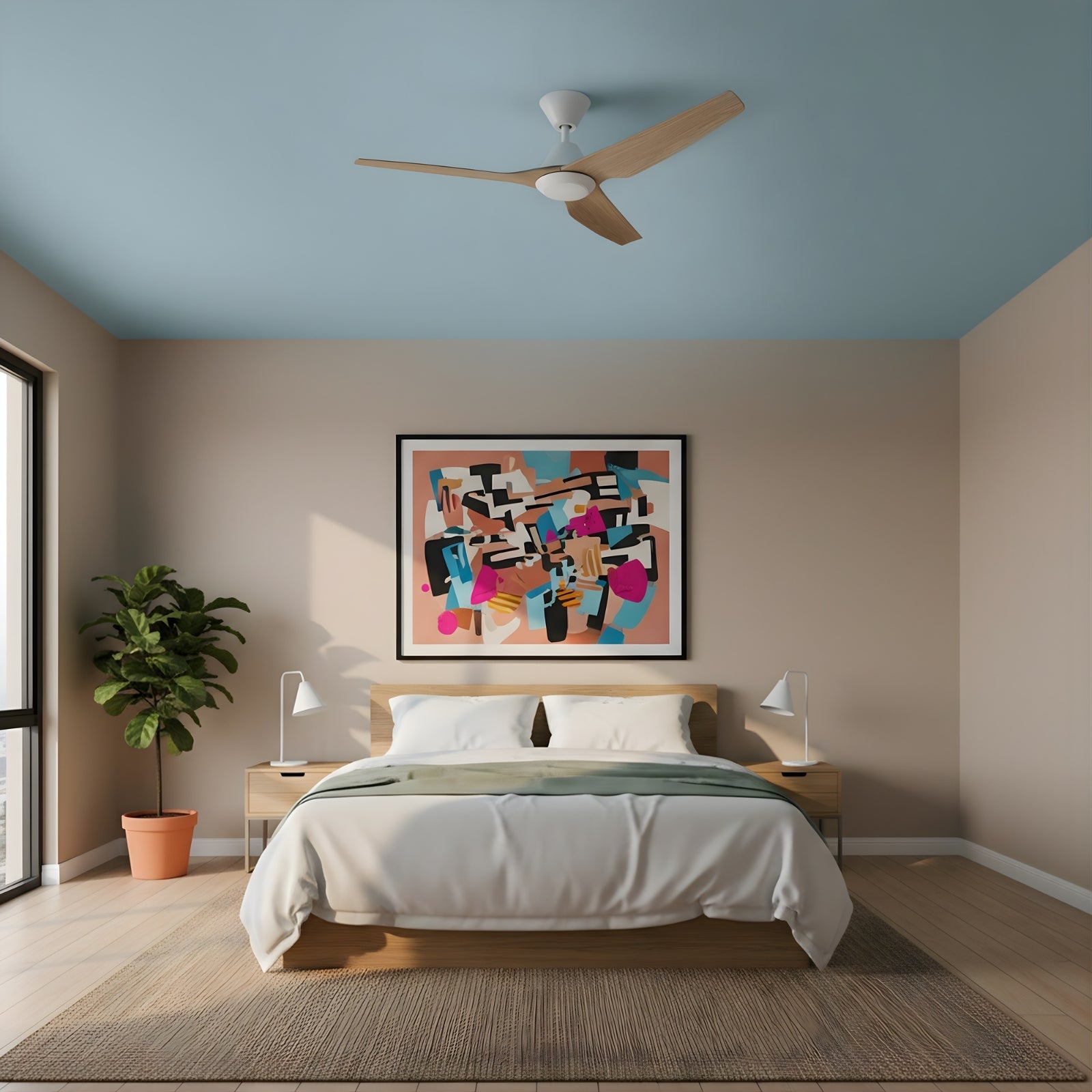 Bedroom Fanco Infinity-iD v3 48'' (122cm) DC Ceiling Fan with LED Light White and Beechwood F8001/121C - The Blue Space