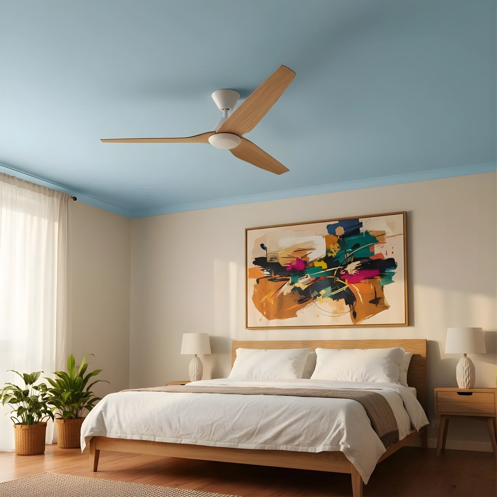 Bedroom Fanco Infinity-iD v3 54'' (137cm) DC Ceiling Fan with LED Light White and Beechwood F8031/121C - The Blue Space