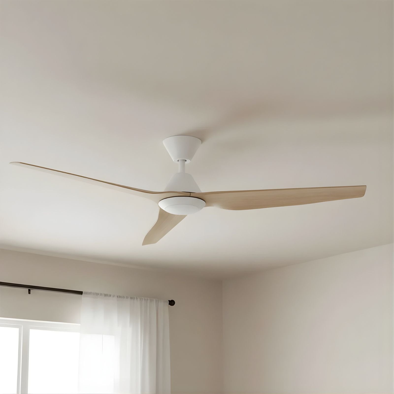 Close Up Fanco Infinity-iD v3 54'' (137cm) DC Ceiling Fan with LED Light White and Beechwood F8031/121C - The Blue Space