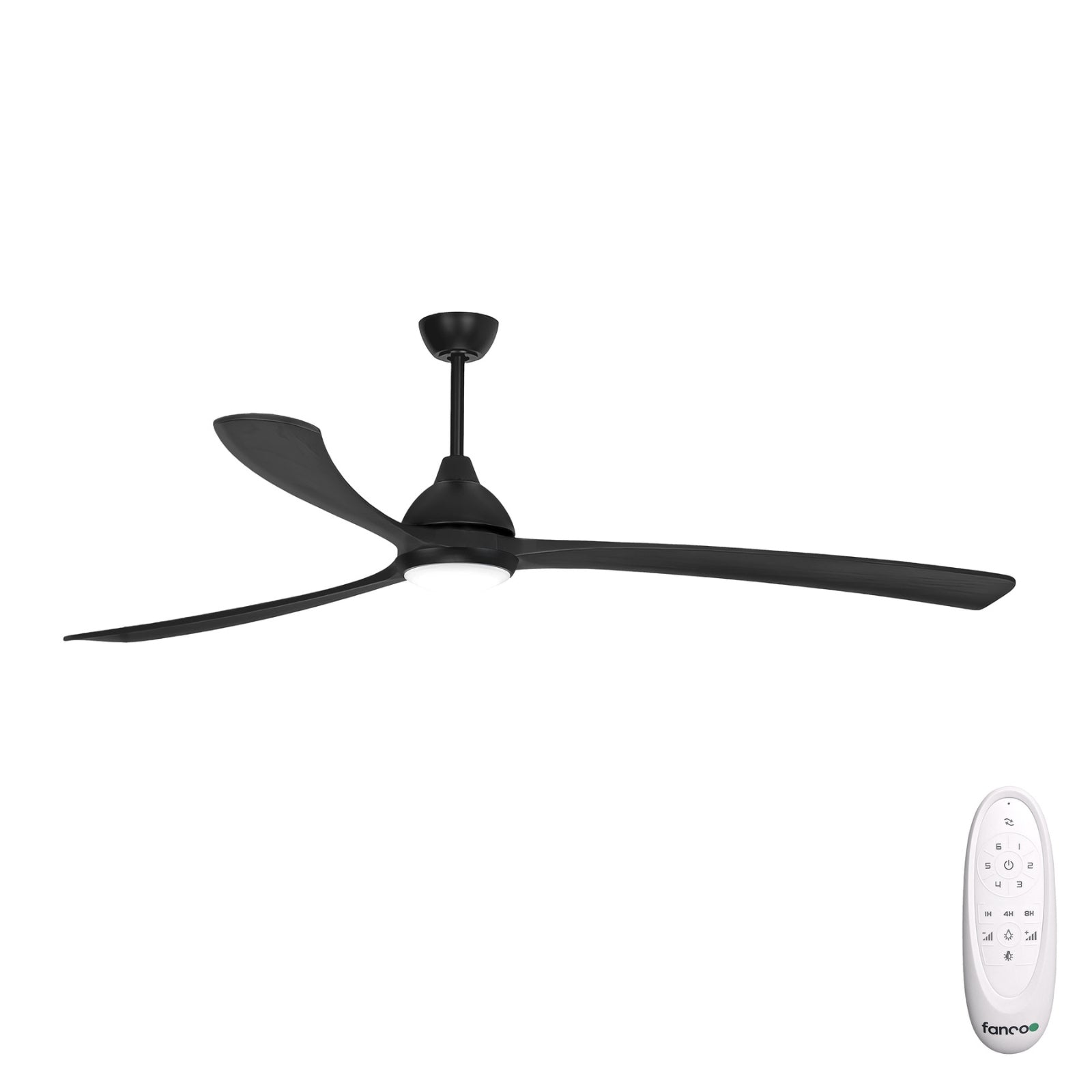 Fanco Sanctuary 86'' (218cm) DC Ceiling Fan with LED Light - Black and Black Timber KF6021/202A - The Blue Space