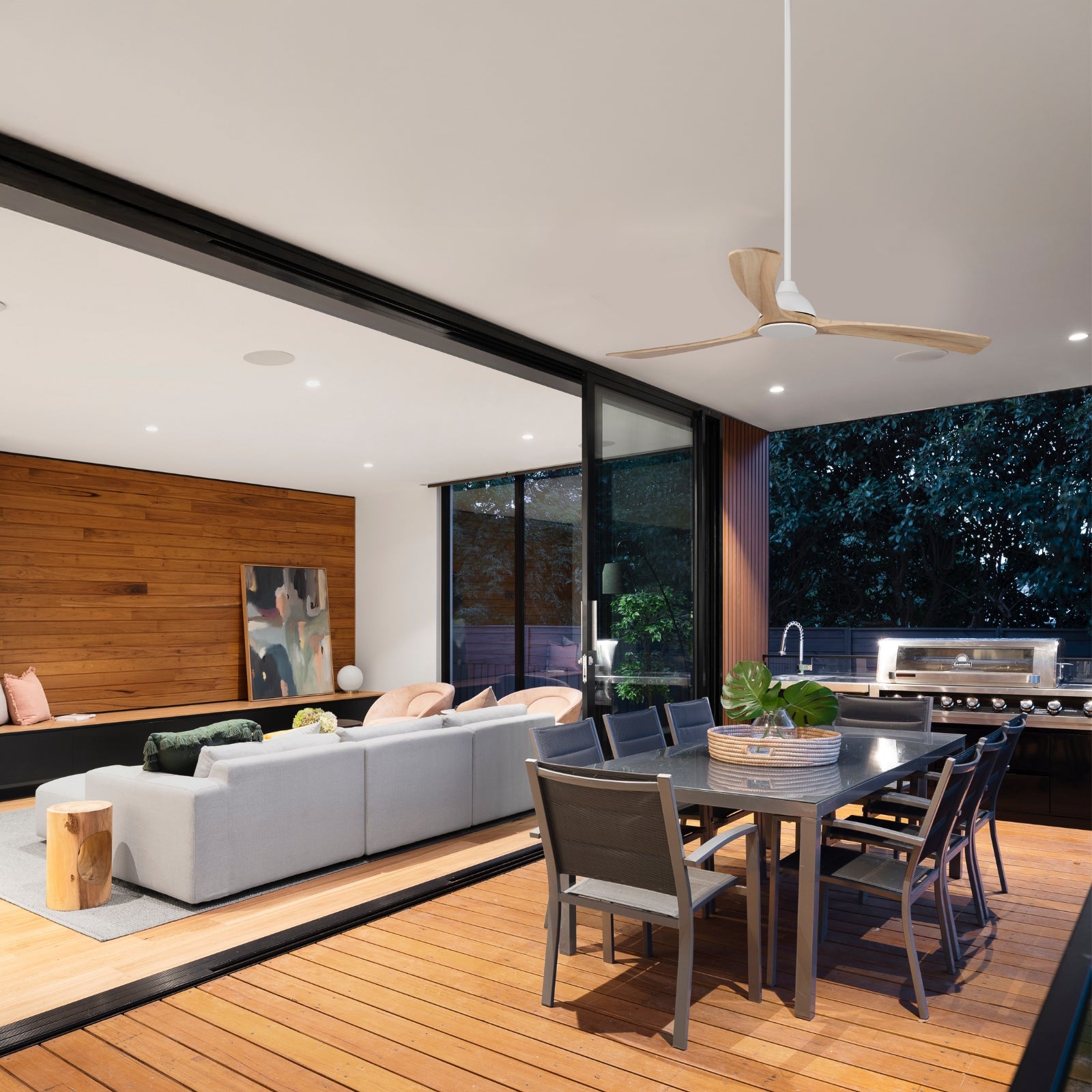 Lifestyle Fanco Sanctuary 86'' (218cm) DC Ceiling Fan with LED Light - White and Teak KF6021/118A - The Blue Space