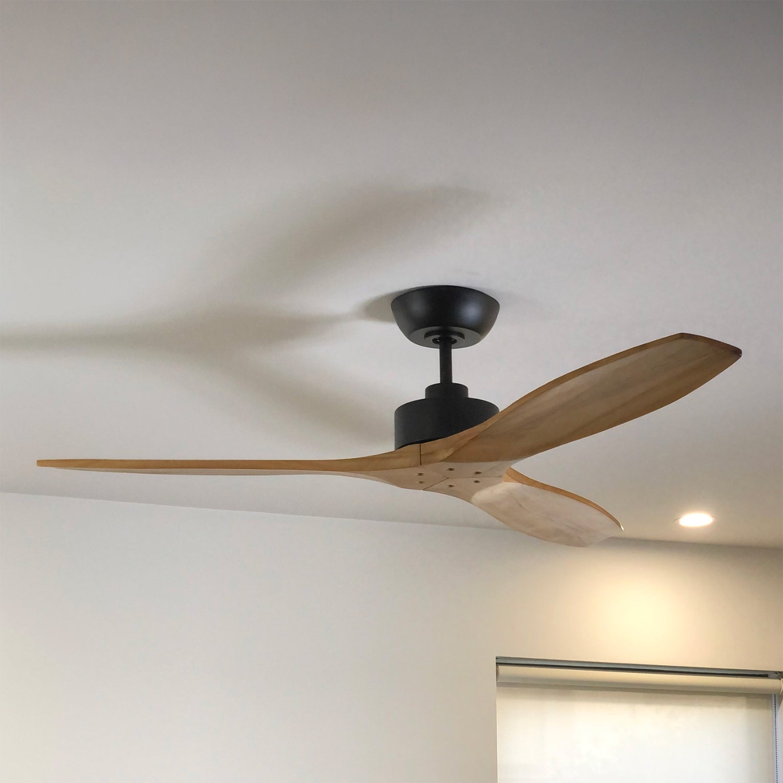 Ceiling Fanco Wynd V3 54'' (137cm) DC Ceiling Fan - Black and Handcrafted Timber Blades Natural F0500/219C - The Blue Spacee