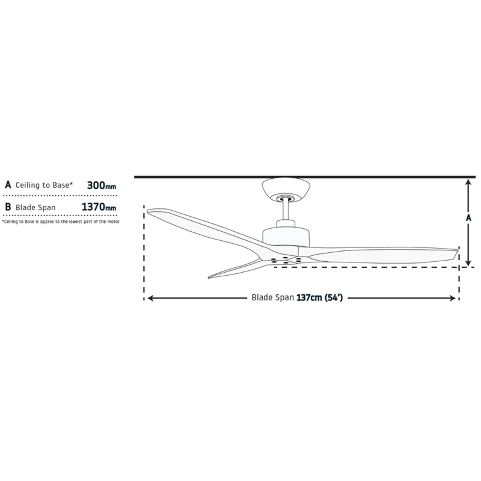 Line Drawing Fanco Wynd V3 54'' (137cm) DC Ceiling Fan - White and Handcrafted Timber Blades Whitewash F0500/120C - The Blue Space