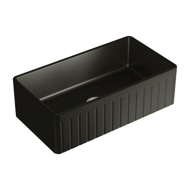 Fienza Benson Butler Sink Large 828 Reversible Fluted & Flat Fire Clay Matte Black 828X452X254mm 68708 - The Blue Space