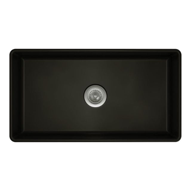 Top Fienza Benson Butler Sink Large 828 Reversible Fluted & Flat Fire Clay Matte Black 828X452X254mm 68708 - The Blue Space