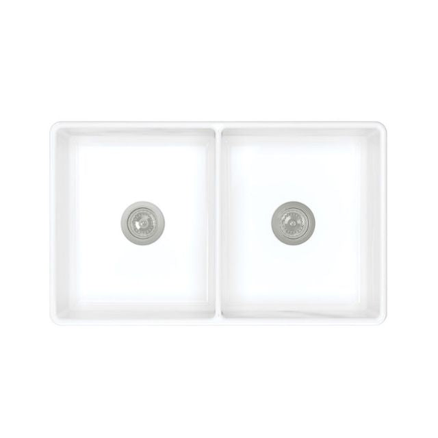 Fienza Charlton Butler Sink Double Reversible Fluted & Flat 835mm Fire Clay Gloss White