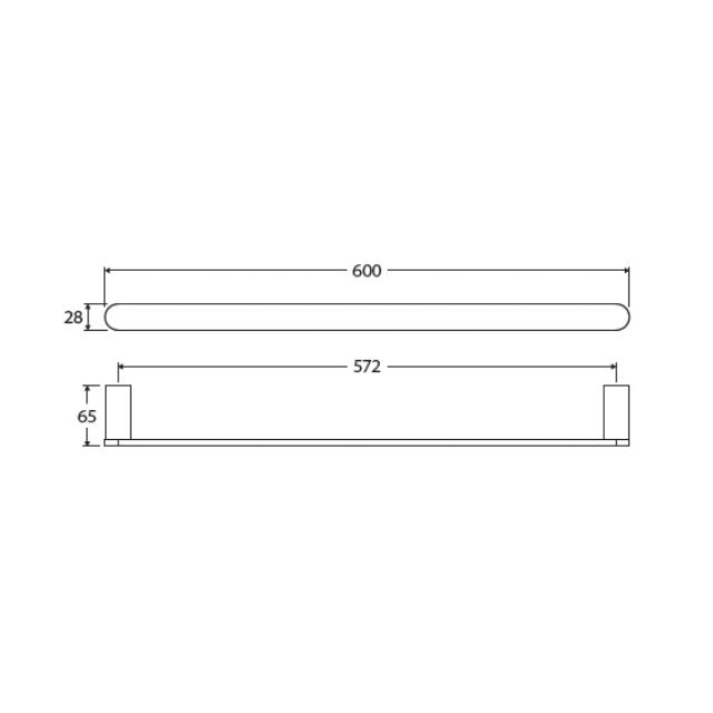 Technical Drawing Fienza Empire Slim Single Towel Rail 600mm Brushed Nickel 88901600BN - The Blue Space