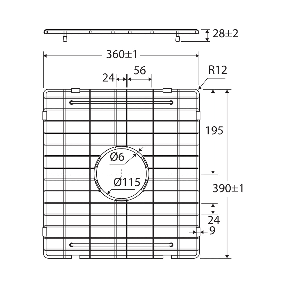 Technical Drawing Fienza Hana 29L Double Sink Protector Stainless Steel A35 - The Blue Space