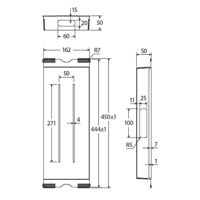 Technical Drawing Fienza Hana Sink Colander Tray Rugged Brass 160X450X50mm A20RB - The Blue Space